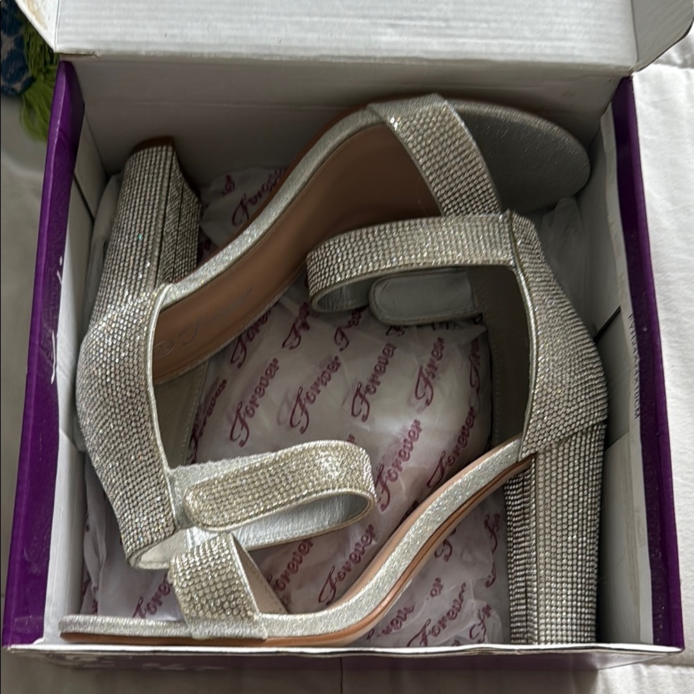 Silver Sequin Heels with Ankle Strap